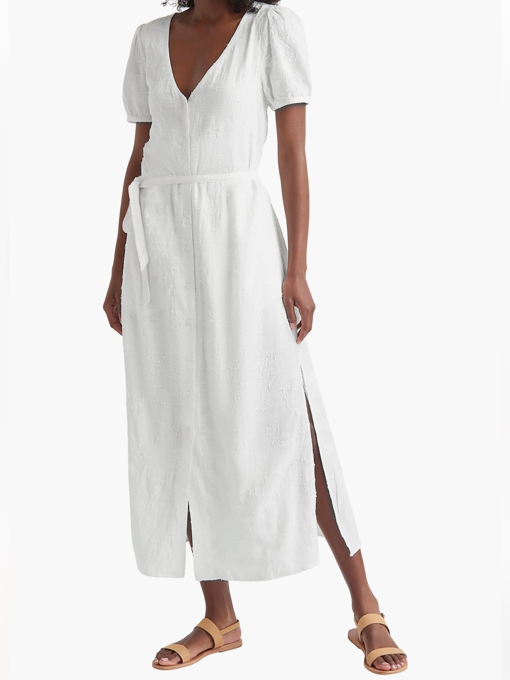 Midi/Maxi Jacquard Floral Button Dress w/Tie